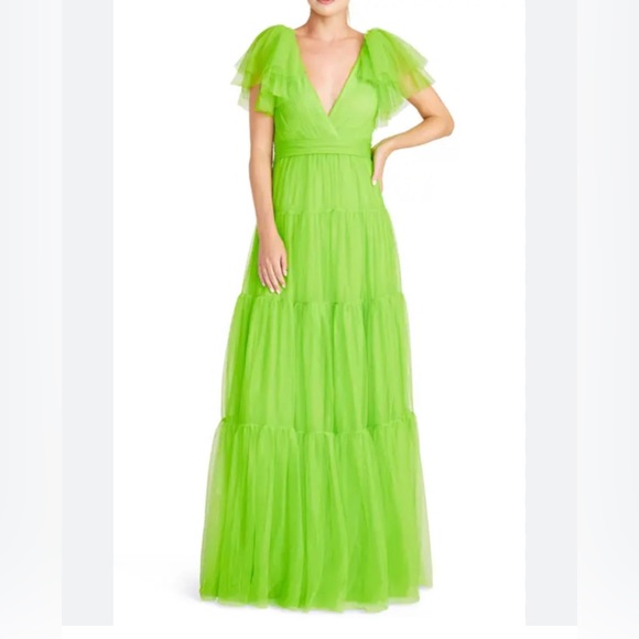 Ml Monique Lhuillier womens Tulle Gown Neon Green NWT - Picture 4 of 17